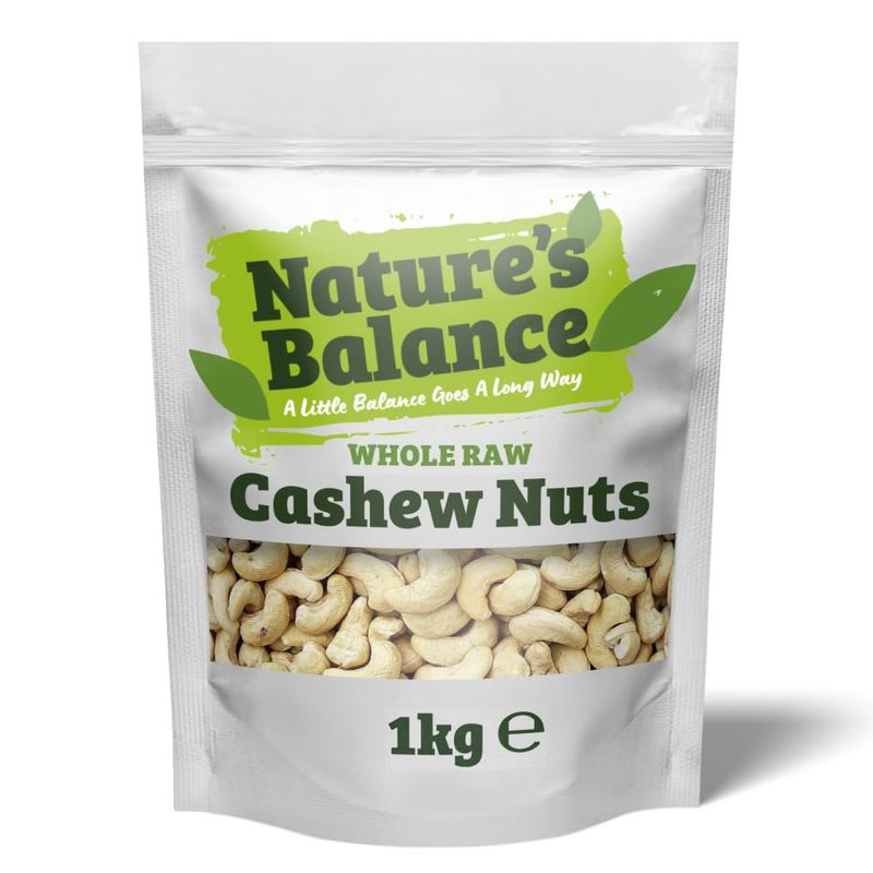 Natures Balance Cashew Nuts 1kg - Whole Raw Unsalted Cashews Ideal for Making Nut Butter &amp; Milk