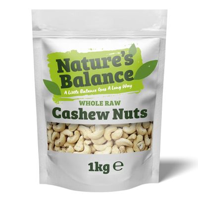 Natures Balance Cashew Nuts 1kg - Whole Raw Unsalted Cashews Ideal for Making Nut Butter &amp; Milk