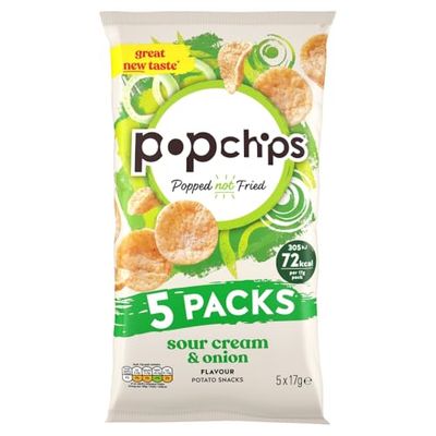 popchips - Sour Cream Popped Potato Chips 17 grams (Pack of 5) - Popped not Fried, No Artificial Flavours or Colours, Suitable for Vegans