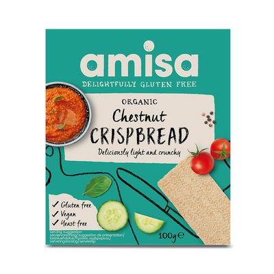 Amisa Organic Chestnut Crispbread, 100g - Light &amp; Crispy Texture - High in Fibre, Vegan-Friendly &amp; Gluten Free