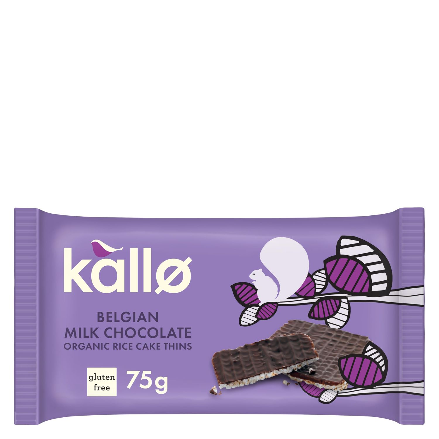 Kallo Organic Belgian Milk Chocolate Thins 75 g - Gluten Free Rice Cake Thins, Light Snack, Vegetarian &amp; Organic Chocolate Treat