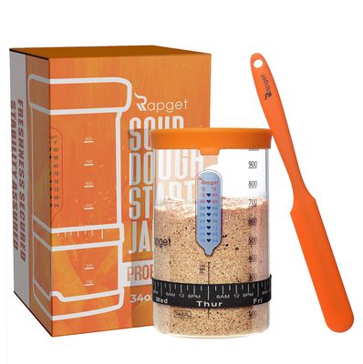 Sourdough Starter Kit,34 oz Large Capacity Sourdough Starter Jar Glass With Date Marked Feeding Band, Thermometer, Sourdough Jar Scraper, Sourdough Container Sewn Cloth Cover &amp; Silicone cover L4