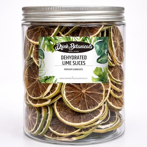 Dehydrated Dried Lime Slices Wheels 135 + Slices 100% Natural No Added Sugars Cocktails, Wreath Making, Tea, Cakes, Garnish Decoration Limes for Cocktails PET Jar 4.2 OZ, 120 Grams