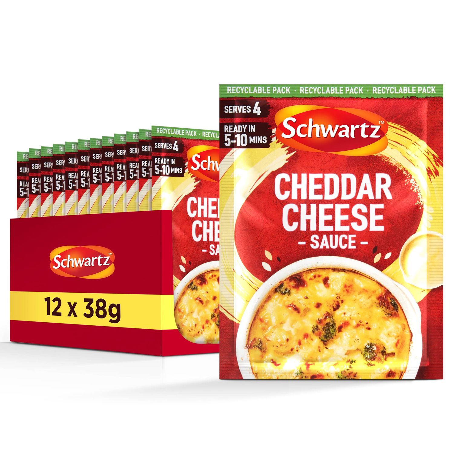 Schwartz Cheddar Cheese Sauce Mix 38 G Serves 4 Pack of 12 Rich &amp; Creamy Decadent, Versatile Cheese Sauce Perfect with Pasta, Veggies or Nachos No Artificial Colours or Flavourings