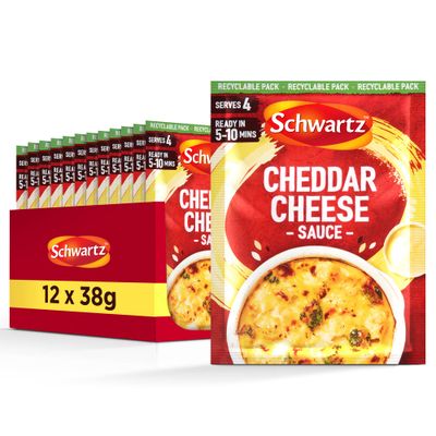 Schwartz Cheddar Cheese Sauce Mix 38 G Serves 4 Pack of 12 Rich & Creamy Decadent, Versatile Cheese Sauce Perfect with Pasta, Veggies or Nachos No Artificial Colours or Flavourings