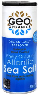 Geo Organics Atlantic Sea Salt Shaker 500g (Pack of 1) Organically Approved Fine Sea Salt Natural & Hand Crafted Additive-Free, Non-GMO, Gluten-Free, Vegan Free From Anti-Caking Agents