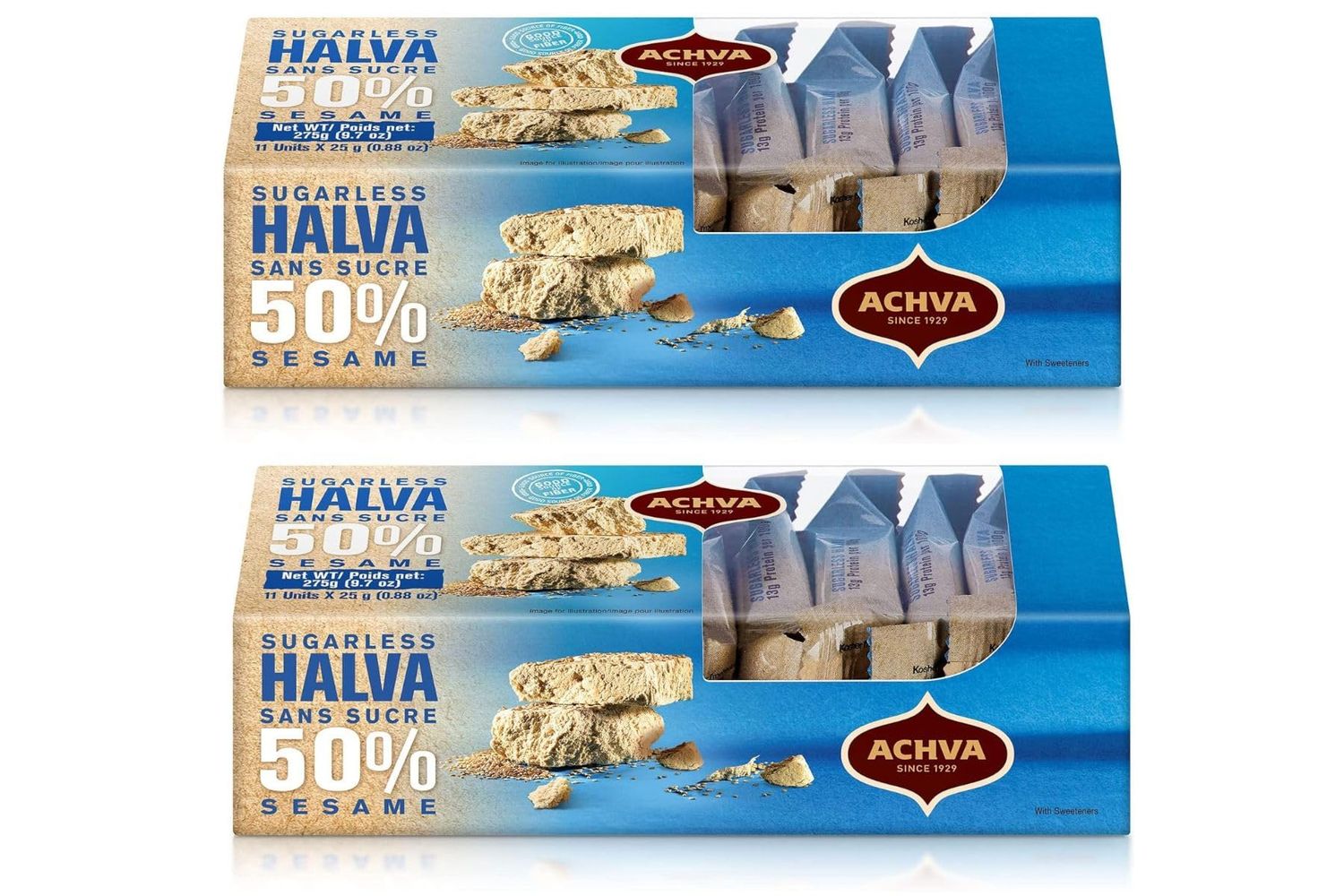 Achva Tahini Bars - Vanilla Sugar Free - Natural Source of Protein, Super Seed, Gluten Free, Nutritious Bars - 2 packs (22x25g)