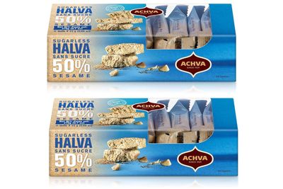Achva Tahini Bars - Vanilla Sugar Free - Natural Source of Protein, Super Seed, Gluten Free, Nutritious Bars - 2 packs (22x25g)