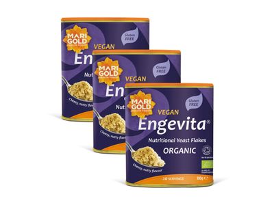 Marigold Organic Engevita Unfortified Nooch Nutritional Yeast Flakes 100g (Pack of 3) - Vegan &amp; Gluten-Free, High Protein &amp; Fibre, Naturally Cheesy Flavour