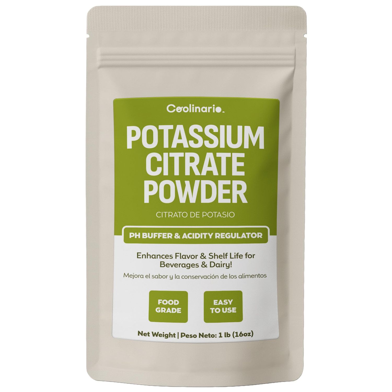 Coolinario Potassium Citrate Powder (1 LB) pH Buffer &amp; Acidity Regulator for Beverages &amp; Dairy Enhances Flavor &amp; Shelf Life Perfect for Sports Drinks, Cheese &amp; Jams Food Grade