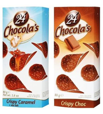 Belgian Milk Chocolate Thins - Crispy Choc and Caramel &amp; Sea Salt Chocolate Crisps - Crunchy Sweet Snack Treat (2 x 80g) Chocolate Gift