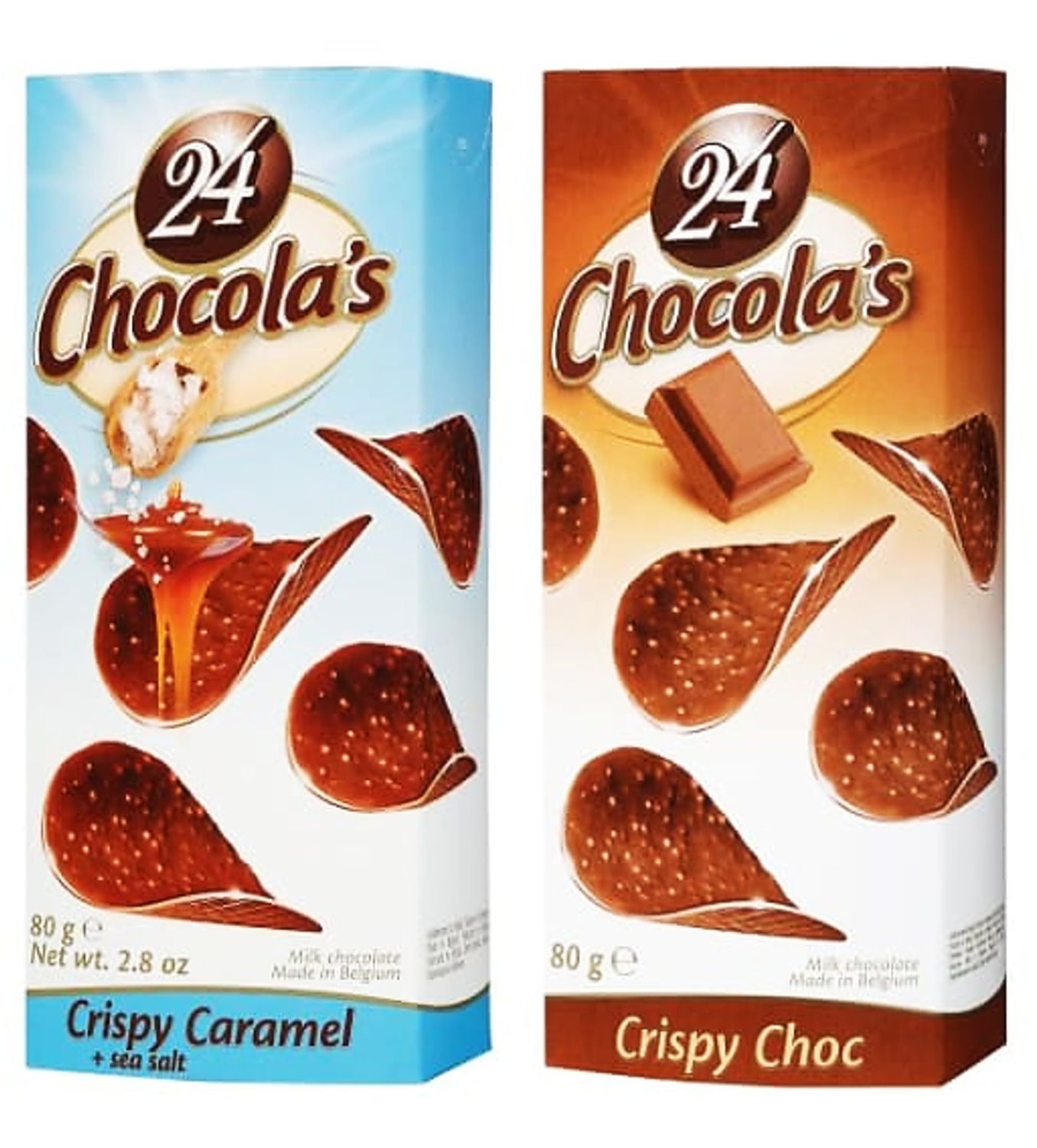 Belgian Milk Chocolate Thins - Crispy Choc and Caramel &amp; Sea Salt Chocolate Crisps - Crunchy Sweet Snack Treat (2 x 80g) Chocolate Gift