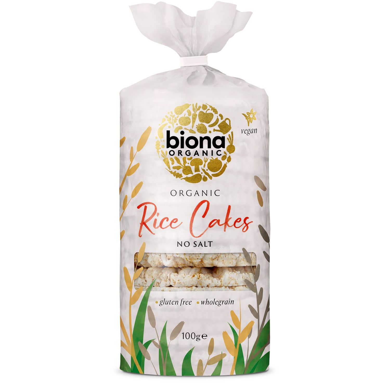 Biona Organic Unsalted Rice Cakes, 100g - 100% Organic Wholegrain Brown Rice - Source of Fibre, Naturally Gluten Free - Vegan Snacks and Treats (Pack of 12)