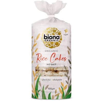 Biona Organic Unsalted Rice Cakes, 100g - 100% Organic Wholegrain Brown Rice - Source of Fibre, Naturally Gluten Free - Vegan Snacks and Treats (Pack of 12)