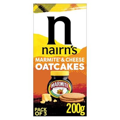 Nairn's Marmite &amp; Cheese Oatcakes - Wholegrain Oats - Healthy Snacks - Plant Based Oatcake - High in Fibre - Pack of 3