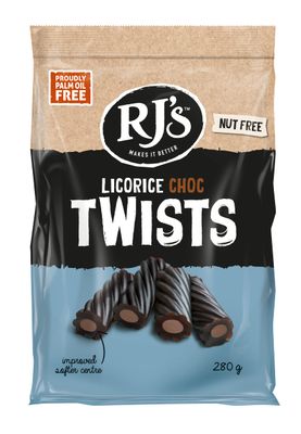 RJ's Soft Eating Licorice choc twists, 280g