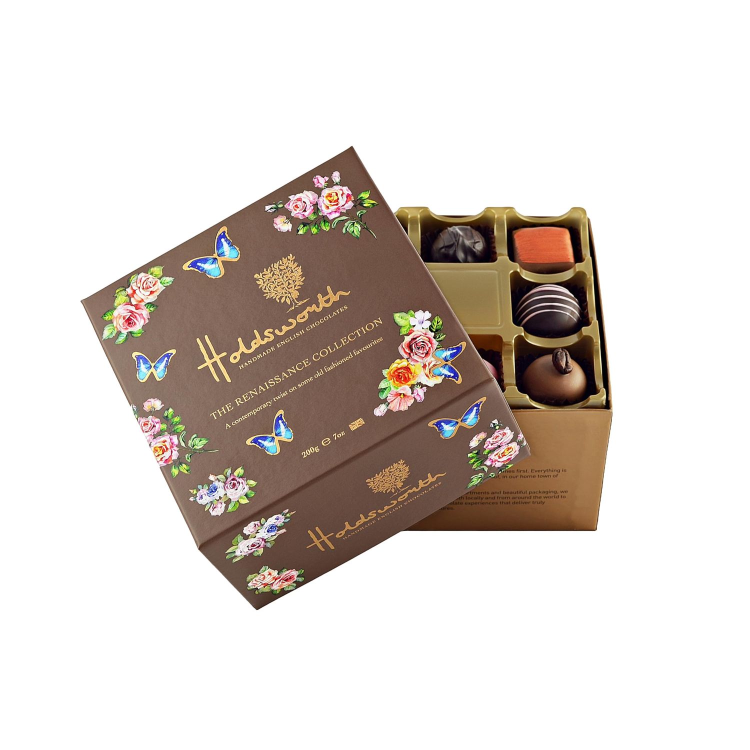 Holdsworth Chocolates Gift Box Renaissance Collection - Milk, Dark and White Assorted Handmade Truffles, Pralines, Caramels &amp; Creams 200g Mothers Day Chocolate Box