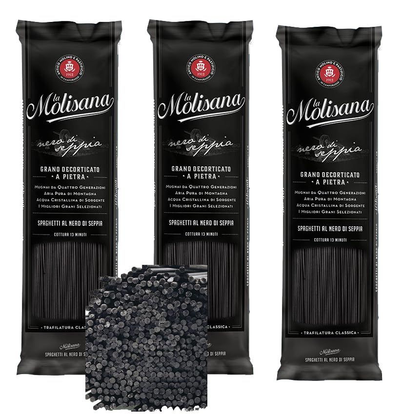 Italian Black Squid Ink Pasta 3 x 500g packs with recipe card