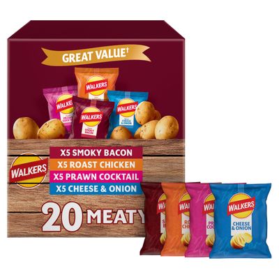 Walkers Meaty Variety Multipack Crisps Box 20x25g, Red