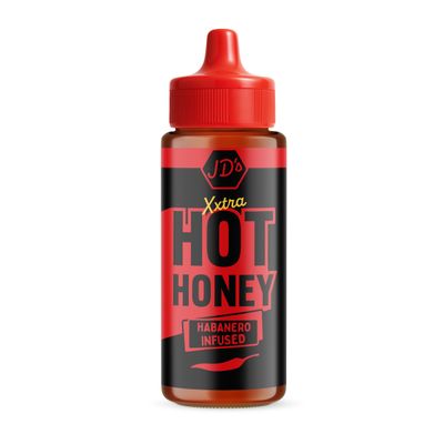 JD's XXTRA Hot Honey Premium Habanero infused extra hot honey with Chilli Flakes Extra Hot BBQ and Pizza Sauce 1 x 260g