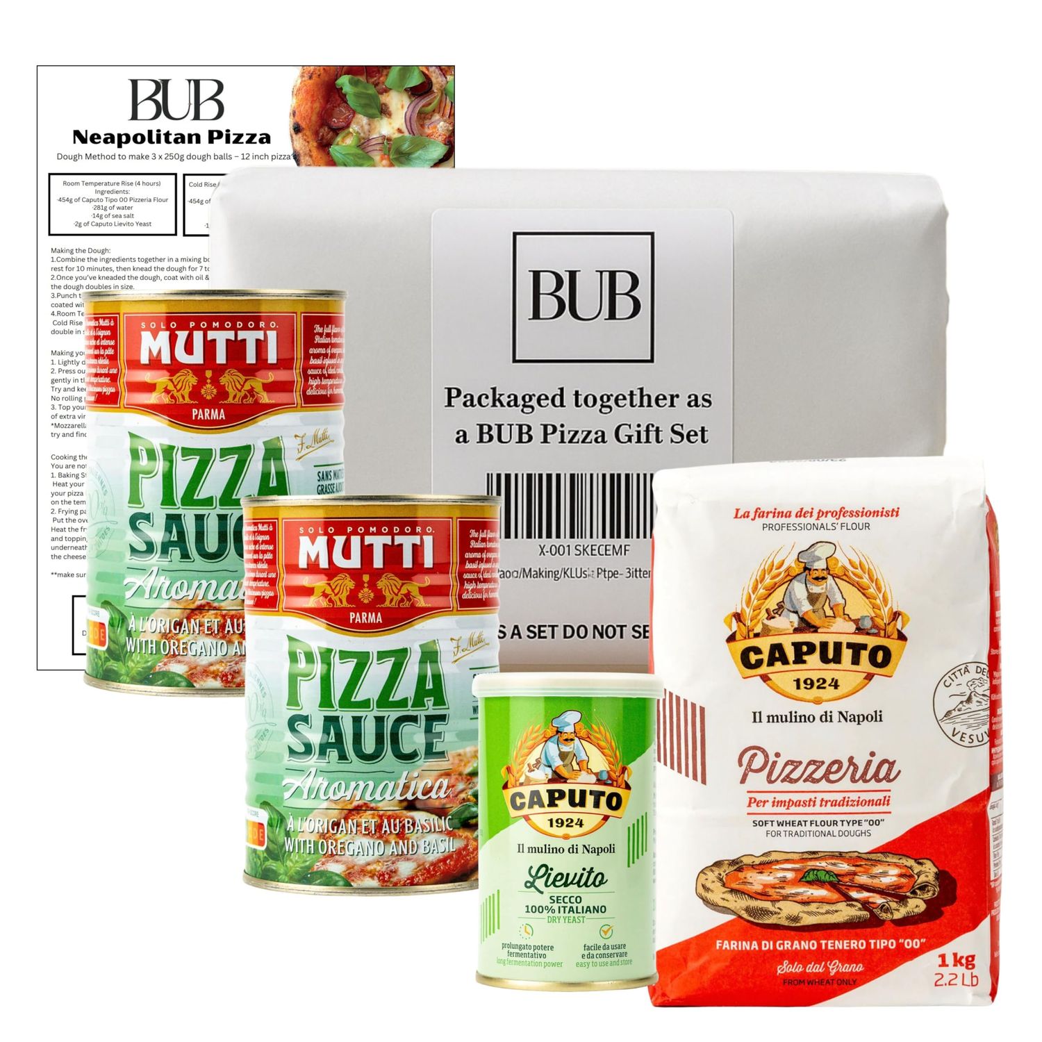 BUB Neapolitan Pizza Making Gift Set - Pizza Dough &amp; Dough Balls Caputo 00 Flour, Yeast, Mutti Pizza Sauce &amp; Recipe - Create Authentic at Home - Complete Italian Kit with Sauce