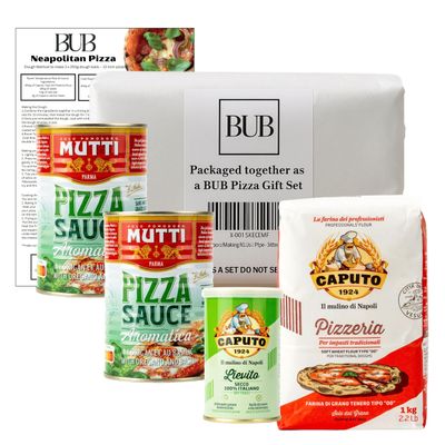 BUB Neapolitan Pizza Making Gift Set - Pizza Dough & Dough Balls Caputo 00 Flour, Yeast, Mutti Pizza Sauce & Recipe - Create Authentic at Home - Complete Italian Kit with Sauce