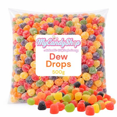 MyCandyShop Dew Drops 500g - British Sweets in bulk- Traditional Jelly Drops retro sweets, Nostalgic Dew Sweeties Made in the UK