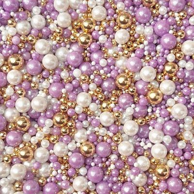 Purple Lilac white metallic gold sprinkles for cakes cupcake edible pearls Mother's Day toppers sprinkle mix balls 100s 1000s decoration baking biscuits cake topper Eid wedding VIOLA