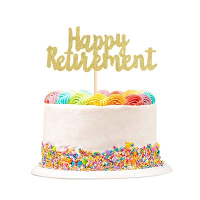 1Pack Gold Glitter Happy Retirement Cake Topper Retirement Cake Decoration Picks for Retired Party Cake Decoration Party Supplies