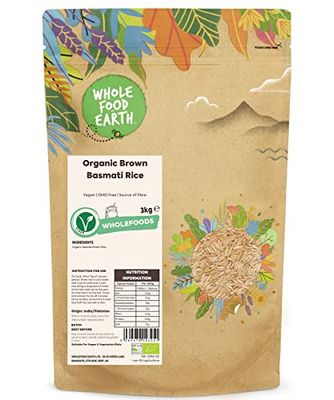 Wholefood Earth Organic Brown Basmati Rice 3 kg, Certified, Long Grain, GMO Free