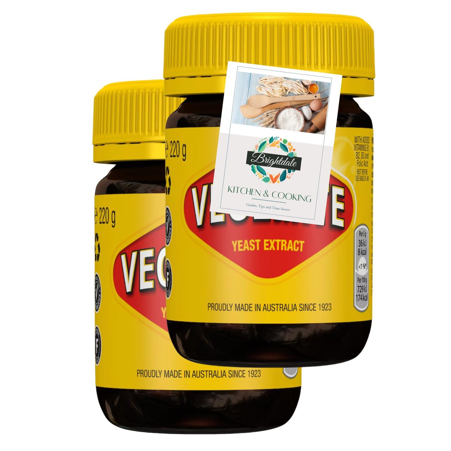 Yeast Spread Bundle with Vegemite 220g 2 Pack and Brightdale Kitchen Booklet