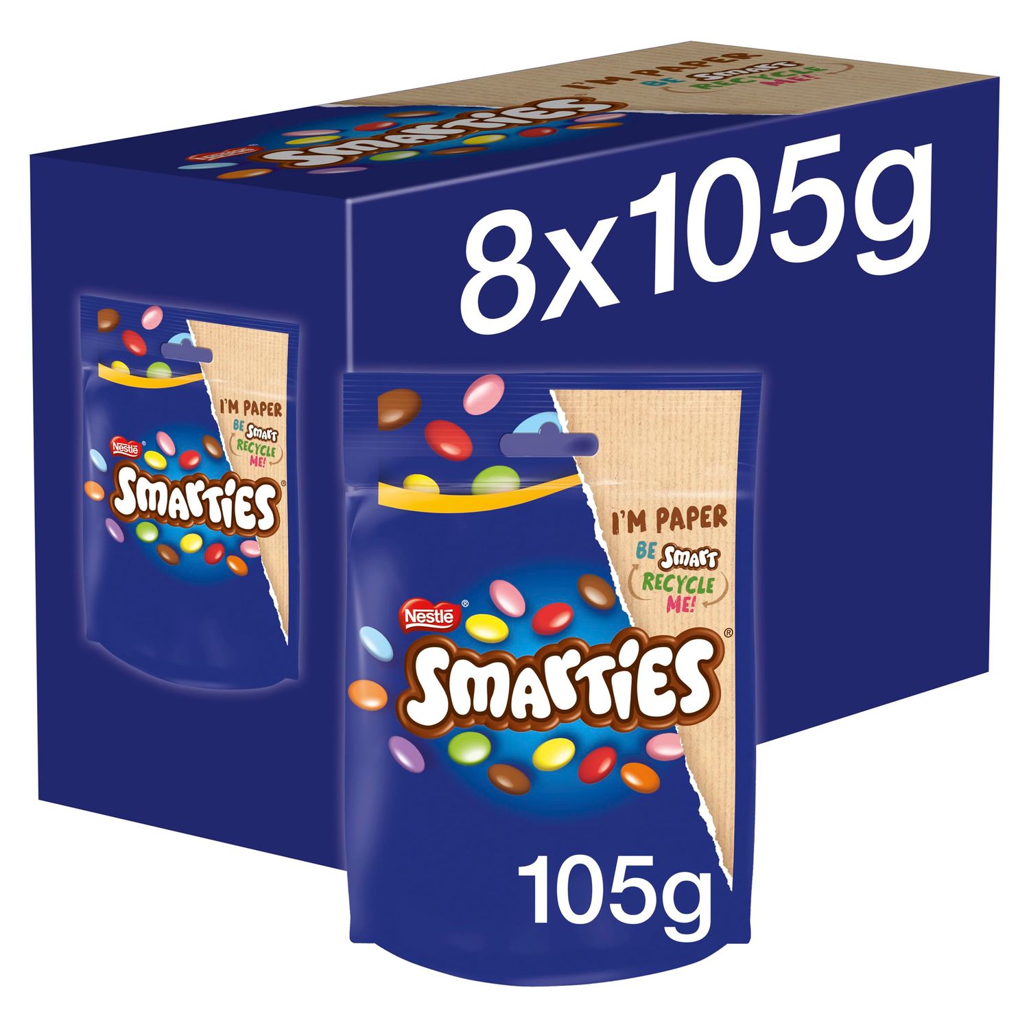 Smarties Milk Chocolate Sharing Bag, 8 x 105 g