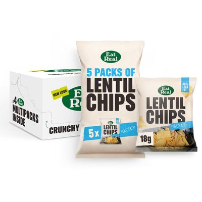 Eat Real, Lentil Crisps, Salted, 4 x 5 x 18g, Gluten-Free Crisps Multipack, Vegan-Friendly, Healthy Snacks, 30% Less Fat, Chip Snacks