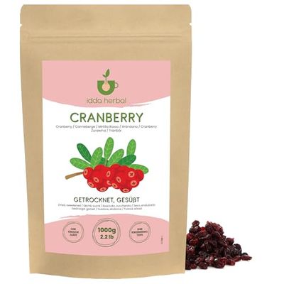 IDDA Herbal Cranberries Dried 1kg 2.2 lb, Dried Cranberries, Sweetened with Apple Juice