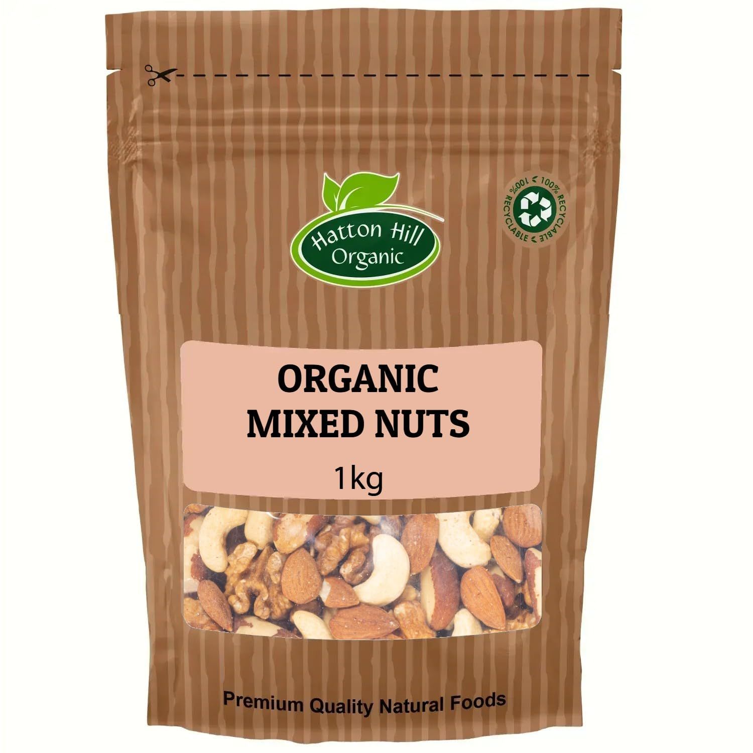 Organic Mixed Nuts 1kg - Raw &amp; Unsalted by Hatton Hill Organic (Brazilnuts, Cashews, Walnuts &amp; Almonds)