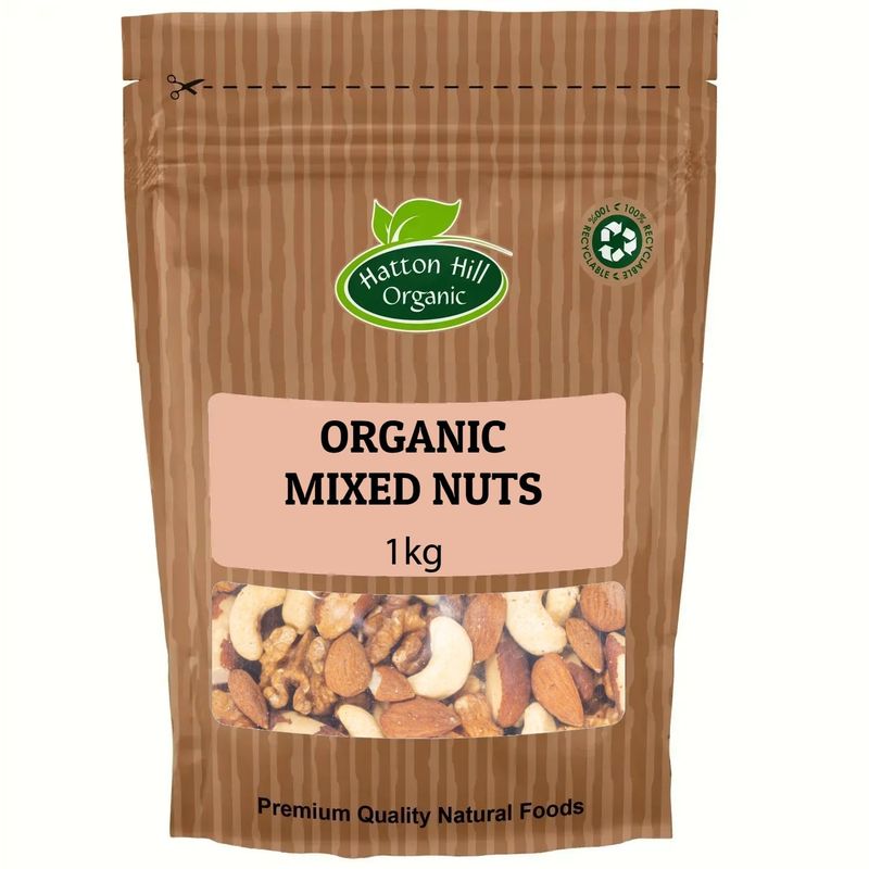 Organic Mixed Nuts 1kg - Raw &amp; Unsalted by Hatton Hill Organic (Brazilnuts, Cashews, Walnuts &amp; Almonds)