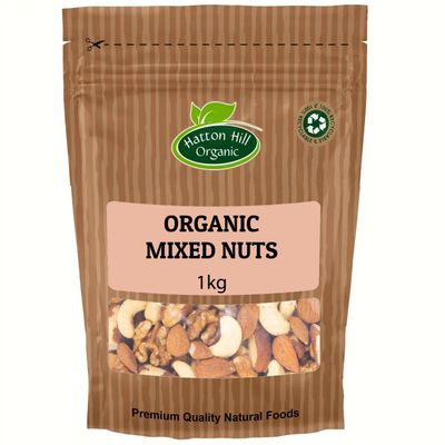 Organic Mixed Nuts 1kg - Raw &amp; Unsalted by Hatton Hill Organic (Brazilnuts, Cashews, Walnuts &amp; Almonds)