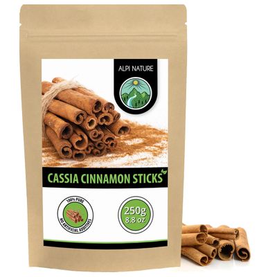 Alpi Nature Cinnamon Sticks 250g 8.8 oz, Cassia Bark Quills 60mm, Approx. 75-77 Sticks per Bag