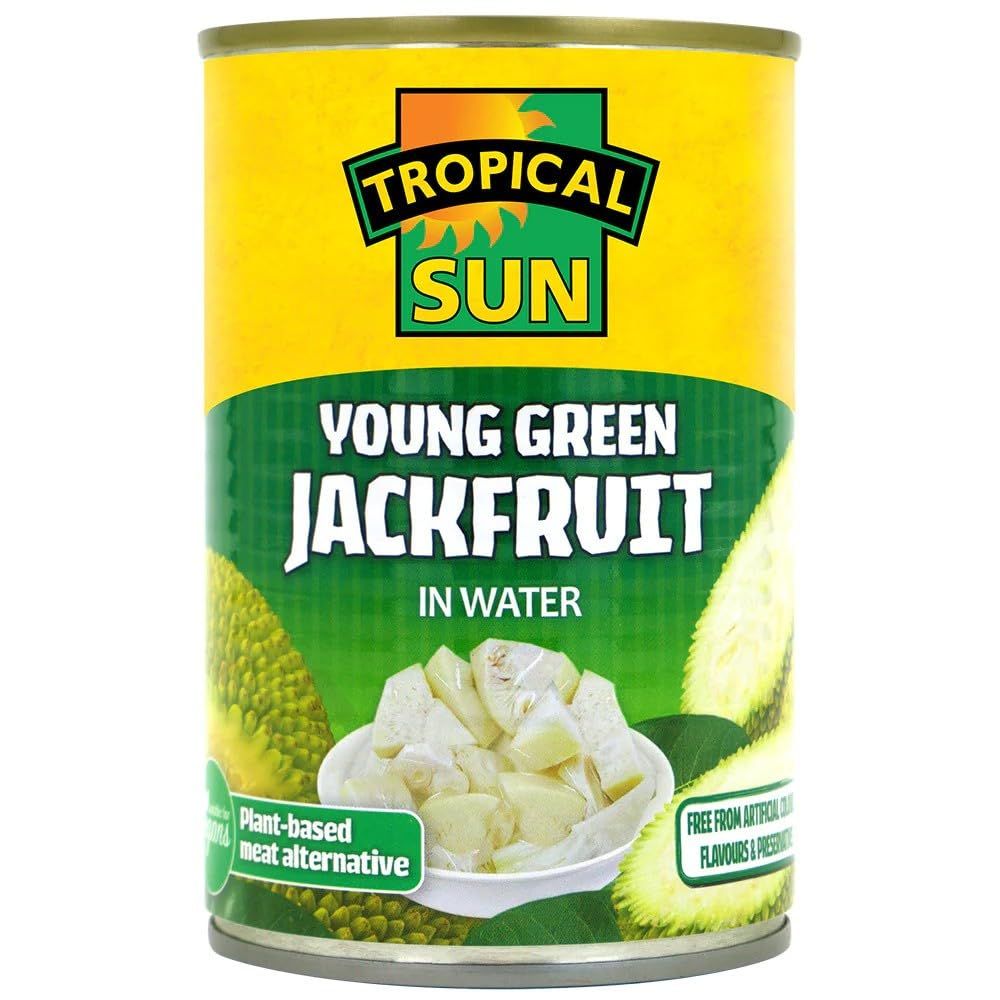 Tropical Sun Young Green Jackfruit in Water 400g Plant-Based Vegan Meat Alternative Tender Texture for Curries, Stir-Fries &amp; Wraps Natural Source of Fibre Ready to Cook Pack of 1
