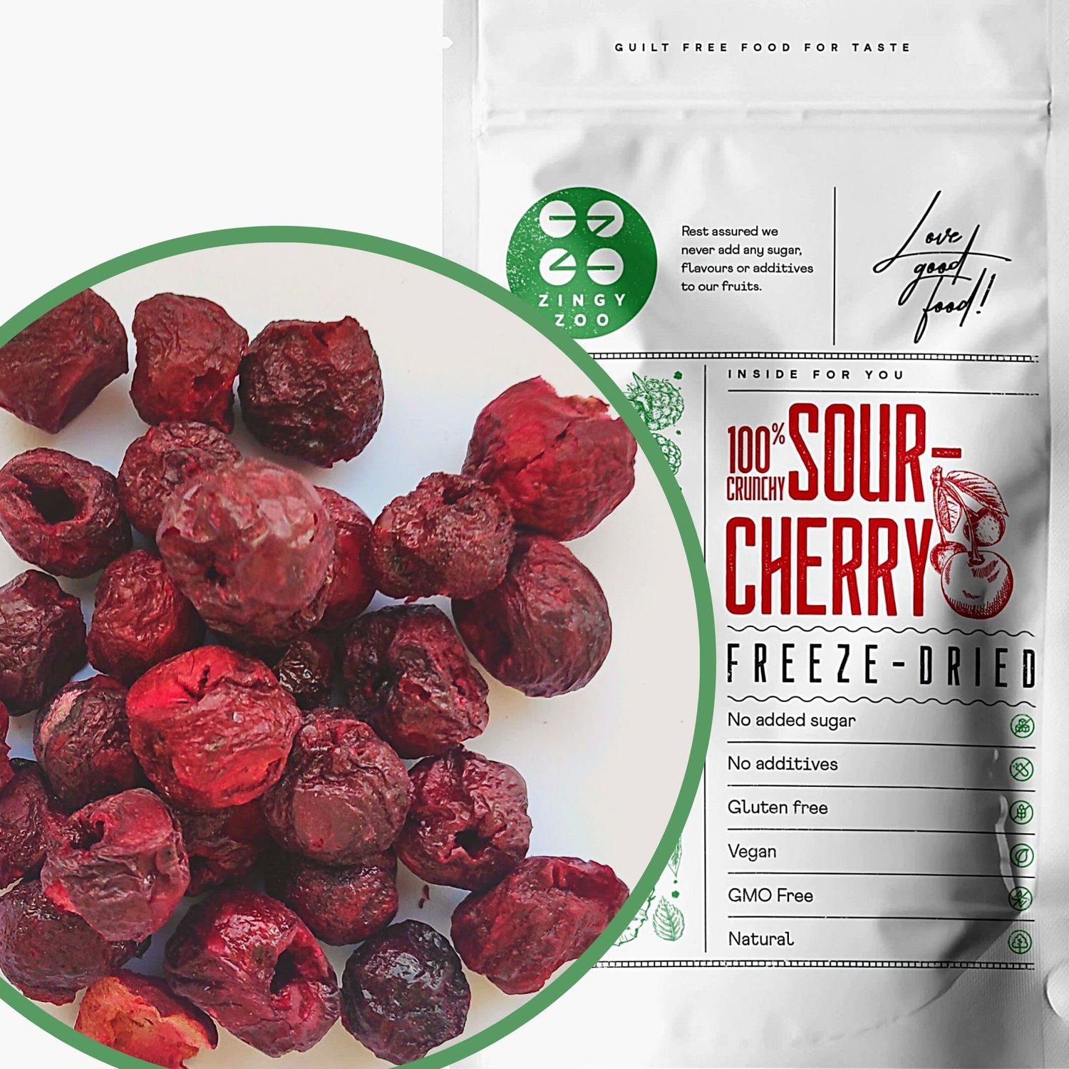 Dried Cherries Pure Freeze Dried Fruit No Added Sugar Dried Sour Cherries Freeze-Dried Fresh Dehdrated Frozen Cherries to Fruit Snack Also for Baking or Smoothie Healthy Snacks (90g)