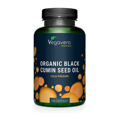 Vegavero Organic Black Cumin Seed Oil 1000 mg Cold Pressed 180 Capsules Nigella Sativa High Strength Thymoquinone &amp; Linoleic Acid NO Additives Vegan Added Vitamin E