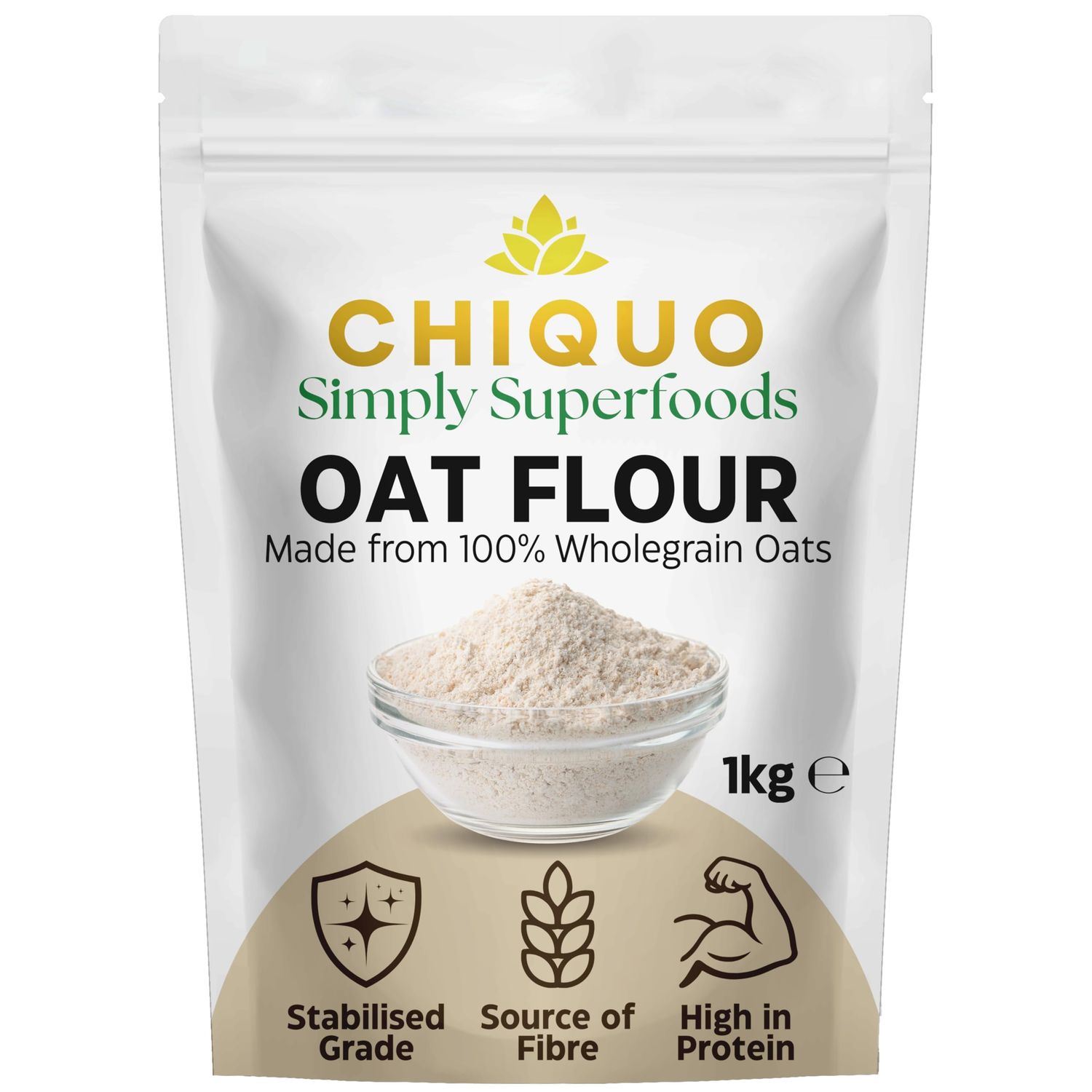 Chiquo Oat Flour 1kg - Premium Stabilised 100% Wholegrain Oats High Protein &amp; Fibre, Low Fat No Added Sugar Vegan &amp; Clean Eating Friendly Perfect for Pancakes, Baking, Smoothies &amp; Cooking