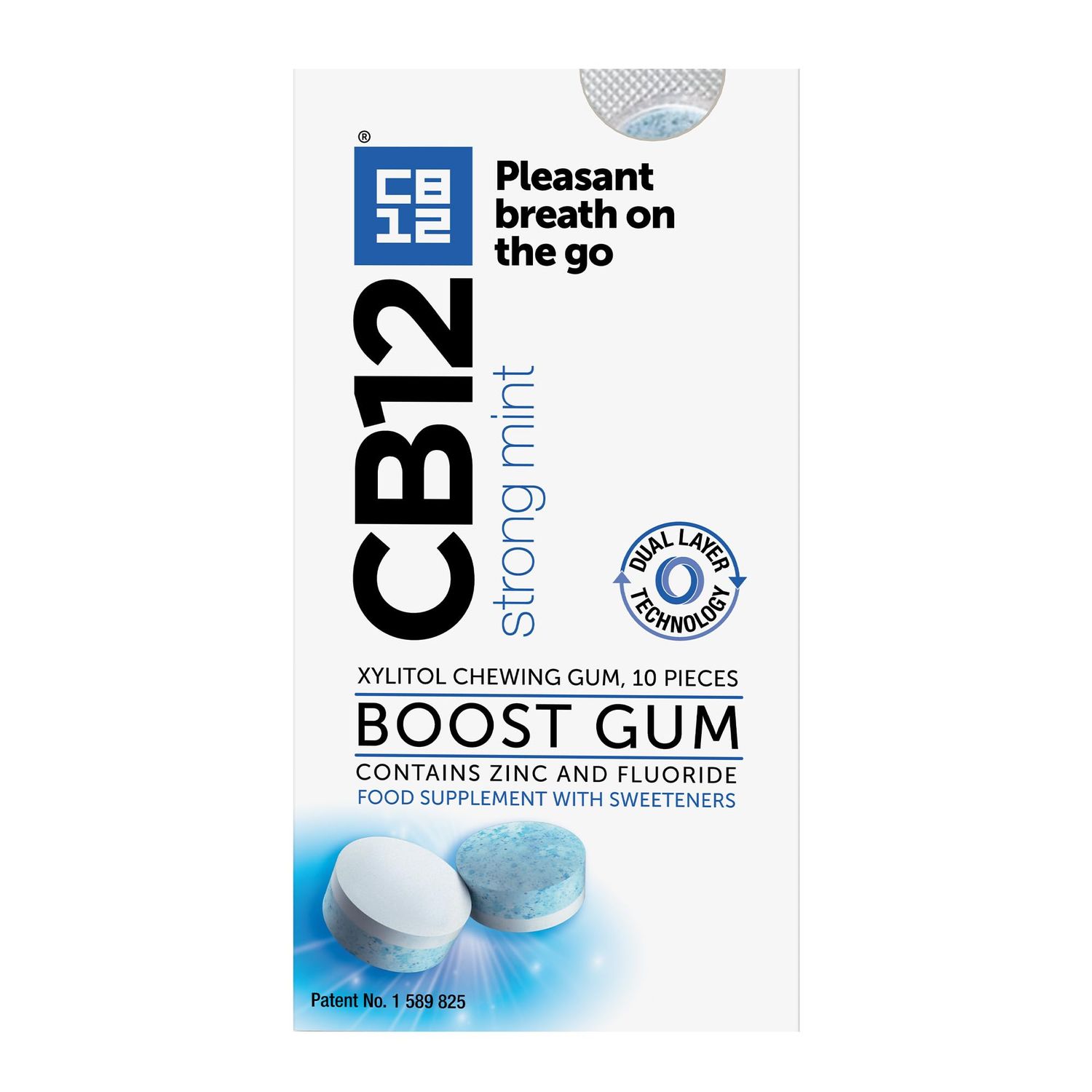 CB12 Boost Chewing Gum - Instant Freshness on the Go, Prevents Bad Breath, Sugar-Free, Cool Mint Flavour - 10 pcs