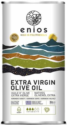 Enios Greek (Kalamata) Extra Virgin Olive Oil 3L. First Cold Pressed, Low Acidity 0.27% Rich in Polyphenols. New Harvest 25-26. Best Before: Aug-2027