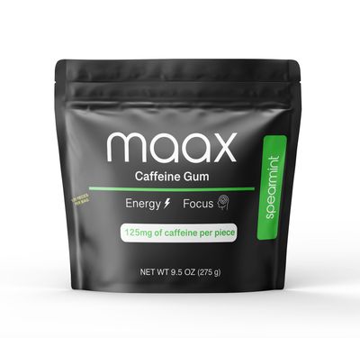 Maax Caffeine Energy Gum Focus Gum 125mg of caffeine per piece Spearmint 125 total pieces per bag