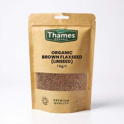Organic Brown Flaxseed High Fiber, Omega-3s, Non-GMO, 100% Natural, Vegan, No Additives or Preservatives, Superfood - Thames Organic (1kg)