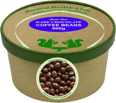 Natural Health 4 Life Carol Anne Confectionery Dark Chocolate Coffee Beans 500g, Chocolate Covered Coffee Beans in Recyclable Tub, 5.4g Protein per 100g, Snack for Refilling (1 Tub)