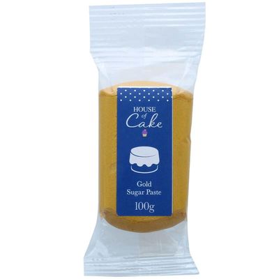 House of Cake Metallic Gold Edible Sugar Paste, Fondant Icing for Modelling, Marbling, Lettering, &amp; Creating Shapes, Add a Shiny Smooth Finish to Cakes &amp; Cupcakes - Gold 100g