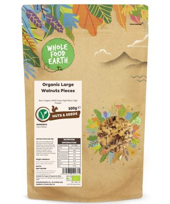 Wholefood Earth Organic Large Walnuts Pieces 500g Raw Vegan GMO Free High Fibre High Protein Certified Organic