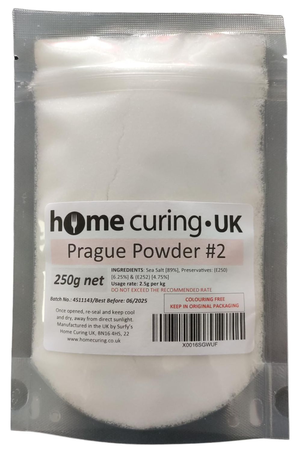 Surfy's Prague Powder #2 (Instacure No.2) Pink Curing Salt (250g) - Colouring Free